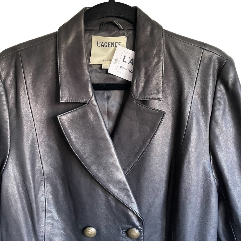 L’AGENCE Lamb Leather Double Breasted Blazer Size 8 NWT - Picture 2 of 16